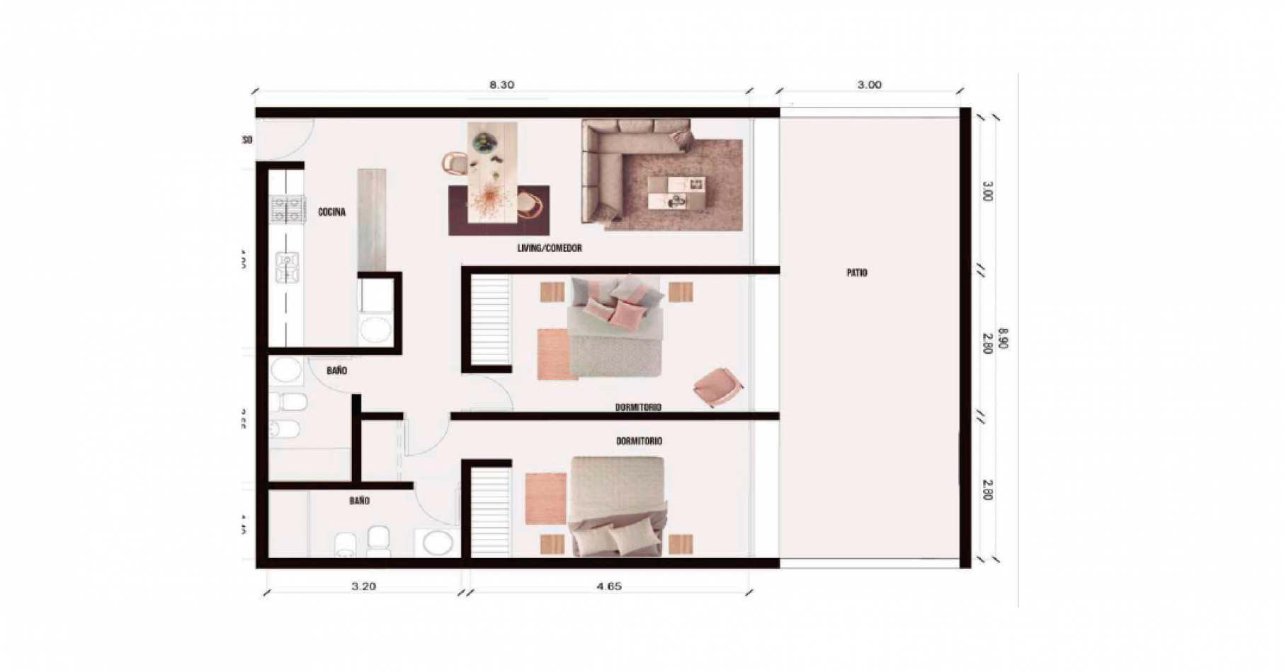 Dpto 2 dorm, 2 baños y patio, centrico. A estrenar!